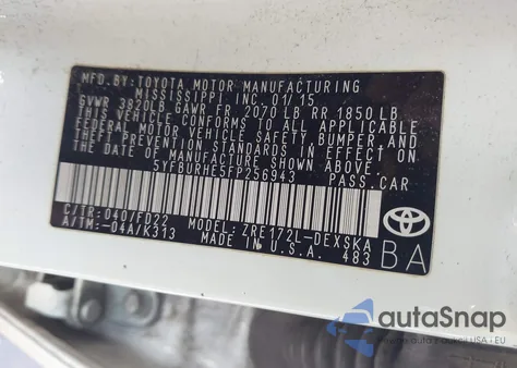 2015 Toyota Corolla S из США, поврежденный, VIN 5YFBURHE5FP256943